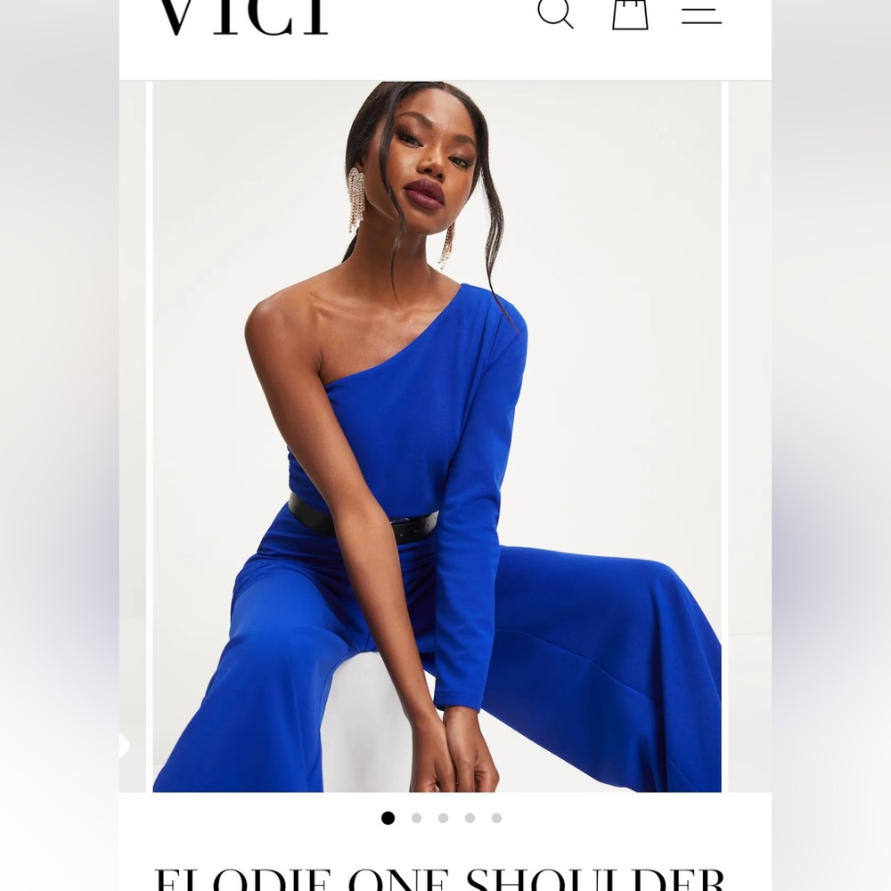 One shoulder blue jumpsuit